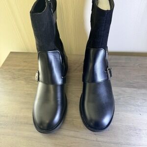 Yoki  Womens Short Boot Black 6.5 Low Heel Round Toe‎ Buckles Straps